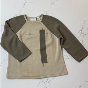 Color block Sweater with front-stitch detail - green and tan colors